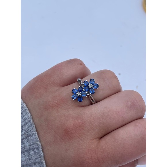 NEW Blue Kyanite Silver Flower Ring Gem - Picture 4 of 4